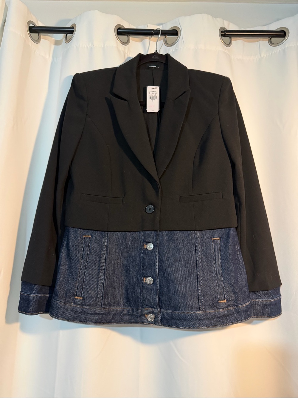 NWT Express Two-Tone Black Mod Edgy Blazer with Denim Hem - Women's Jacket